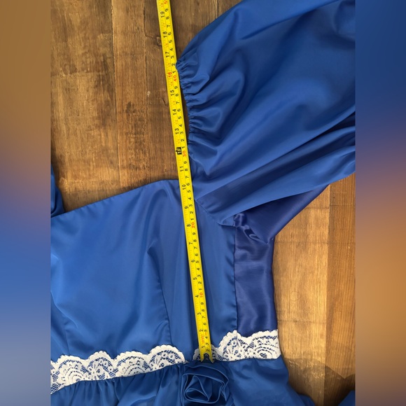 Authentic ILGWU Vintage Taffeta Dress. Blue Lace | Ruffled. Women Sz-11 Large - Picture 8 of 13